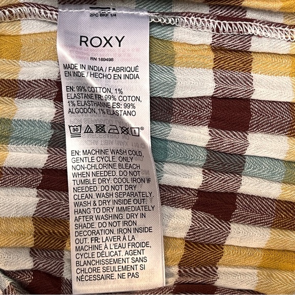 Roxy Paradise Breeze Plaid Babydoll Dress - Multi Plaid - Tiered Ruffle Mini - Picture 9 of 9